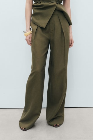 Pantalon mélange de lin pinces - Kaki