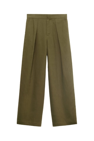 Pantalon mélange de lin pinces - Kaki