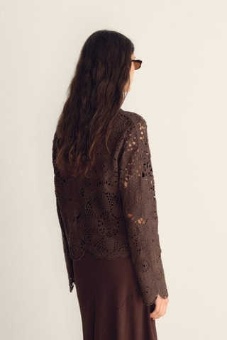 Pull-over crochet fleurs - Chocolat