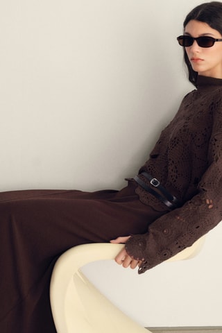 Pull-over crochet fleurs - Chocolat