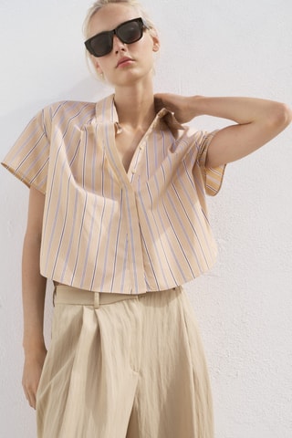 Chemise rayures manches courtes - Marron