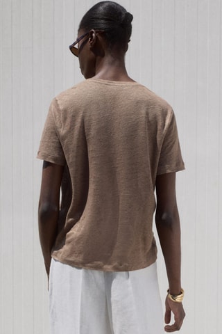 T-shirt lin col V - Marron clair