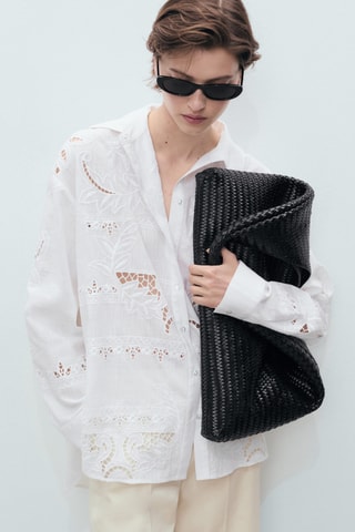 Chemise oversize brodée - Blanc cassé