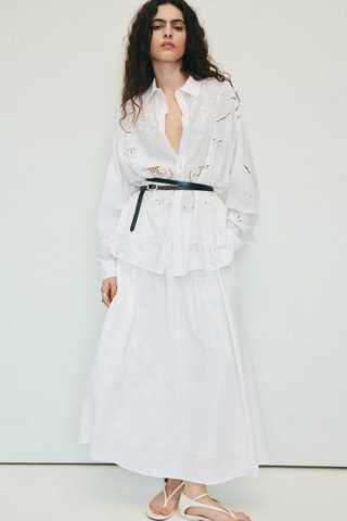 Chemise oversize brodée - Blanc cassé