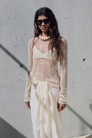 Pull crochet manches longues - Ecru