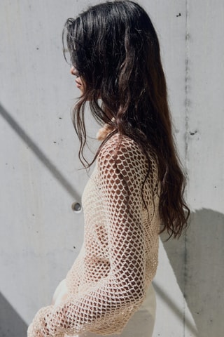 Pull crochet manches longues - Ecru