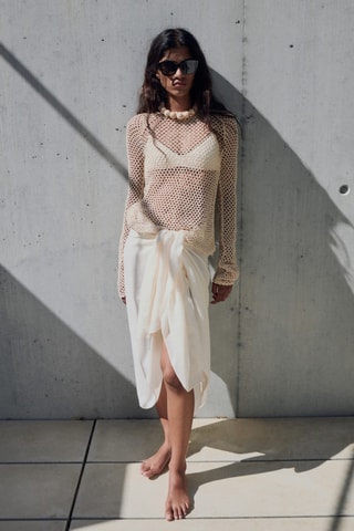 Pull crochet manches longues - Ecru