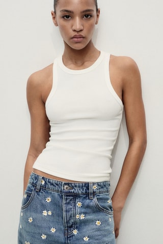 Jean large avec broderie à fleurs - Bleu