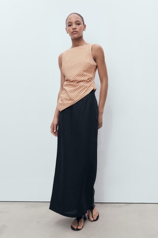 Top en coton asymétrique à rayures - Marron