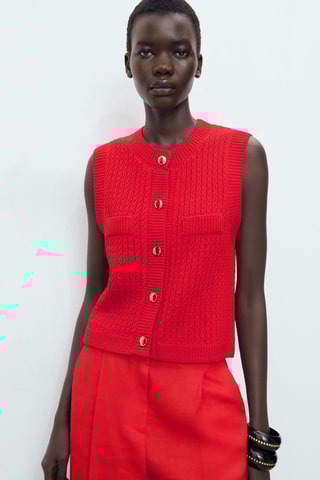 Gilet maille épaisse boutons - Rouge