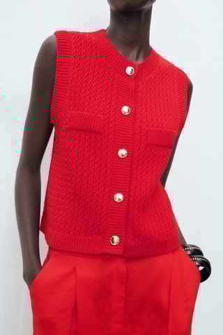 Gilet maille épaisse boutons - Rouge