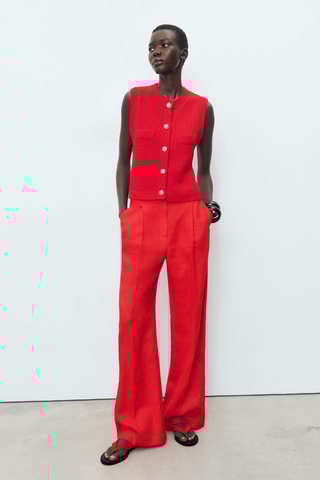 Gilet maille épaisse boutons - Rouge