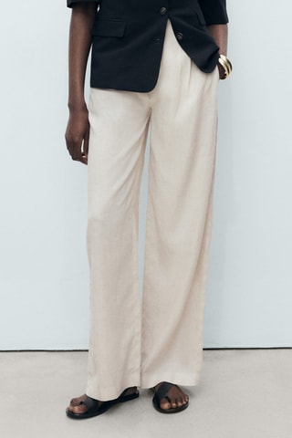 Pantalon lin bouton écaille - Gris clair