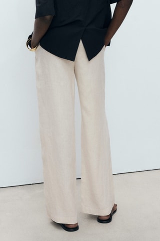 Pantalon lin bouton écaille - Gris clair