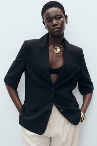 Pantalon lin bouton écaille - Gris clair