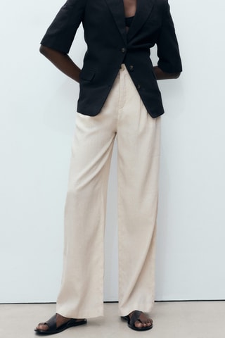 Pantalon lin bouton écaille - Gris clair