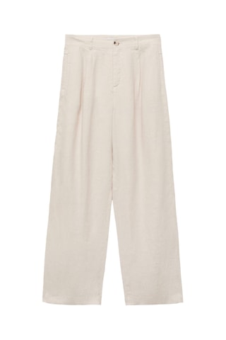 Pantalon lin bouton écaille - Gris clair