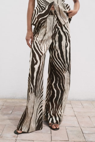 Pantalon lin imprimé zèbre - Chocolat