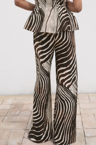 Pantalon lin imprimé zèbre - Chocolat