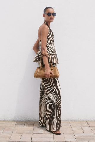 Pantalon lin imprimé zèbre - Chocolat