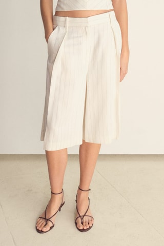 Bermuda à rayures en lin mélangé - Blanc cassé