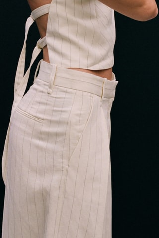 Bermuda à rayures en lin mélangé - Blanc cassé