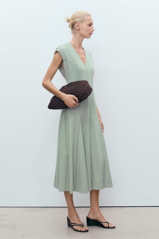 Robe col V avec coutures - Vert
