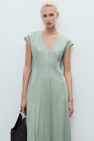 Robe col V avec coutures - Vert