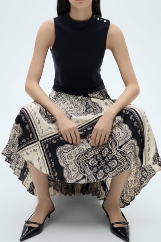 Jupe plissée en imprimé cachemire - Bleu