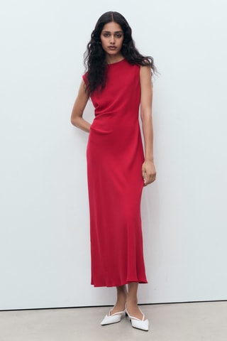 Robe midi froncée - Rouge