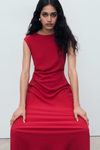 Robe midi froncée - Rouge