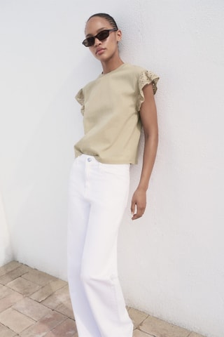 T-shirt manches courtes volant ajouré - Marron