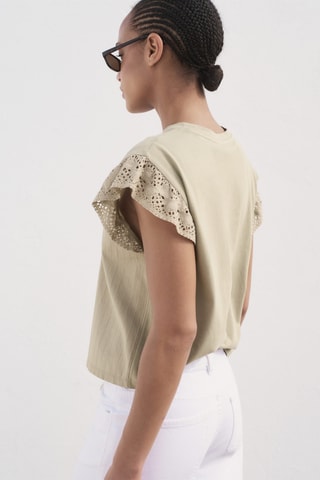 T-shirt manches courtes volant ajouré - Marron