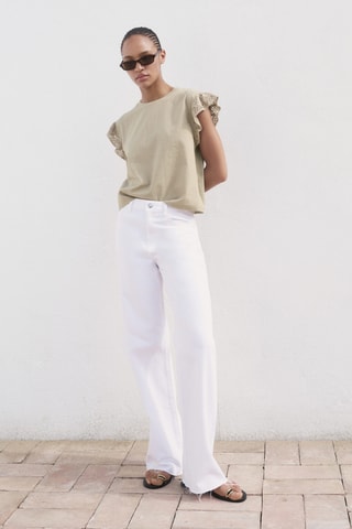 T-shirt manches courtes volant ajouré - Marron