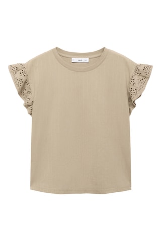 T-shirt manches courtes volant ajouré - Marron