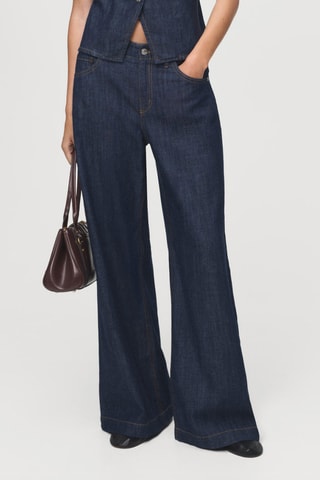 Jeans anchos tiro medio - Azul
