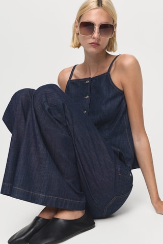 Jeans anchos tiro medio - Azul