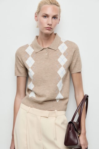 Pull-over losanges col polo - Marron