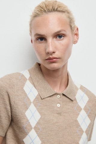 Pull-over losanges col polo - Marron