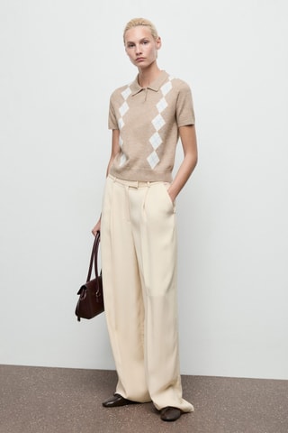 Pull-over losanges col polo - Marron