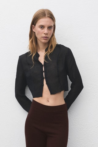 Pantalon large maille fine - Chocolat