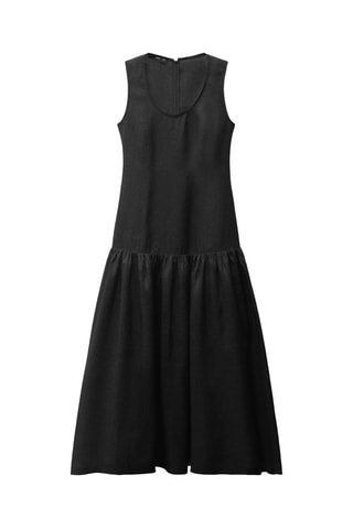 Robe longue en lin avec empiècement froncé - Noir