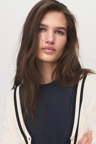 Cardigan rayures contrastantes - Ecru