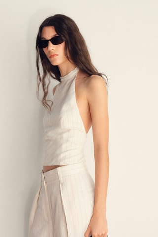 Top halter rayures - Blanc cassé