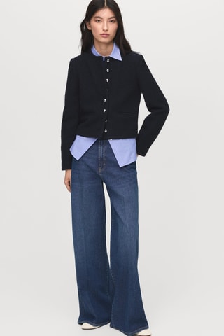 Stoffen Jasje met Sierknopen - Marineblauw