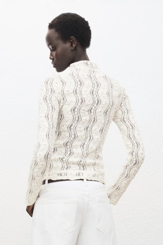 Opengewerkte trui met opstaande kraag - Gebroken Wit