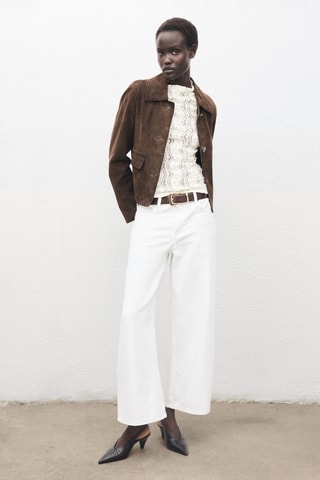 Opengewerkte trui met opstaande kraag - Gebroken Wit