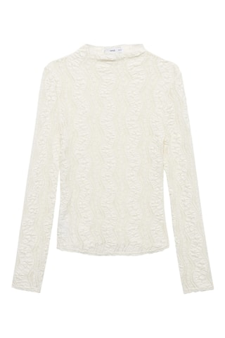 Opengewerkte trui met opstaande kraag - Gebroken Wit