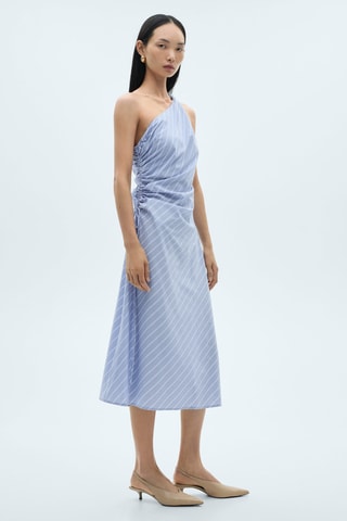 Robe asymétrique drapée rayures - Bleu