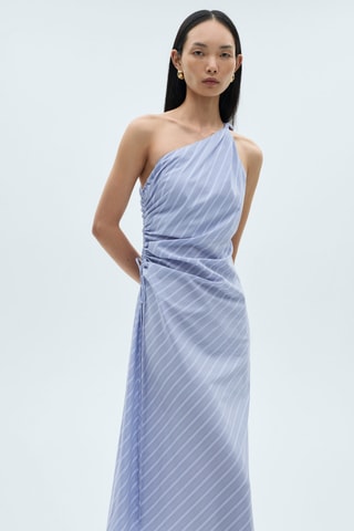 Robe asymétrique drapée rayures - Bleu